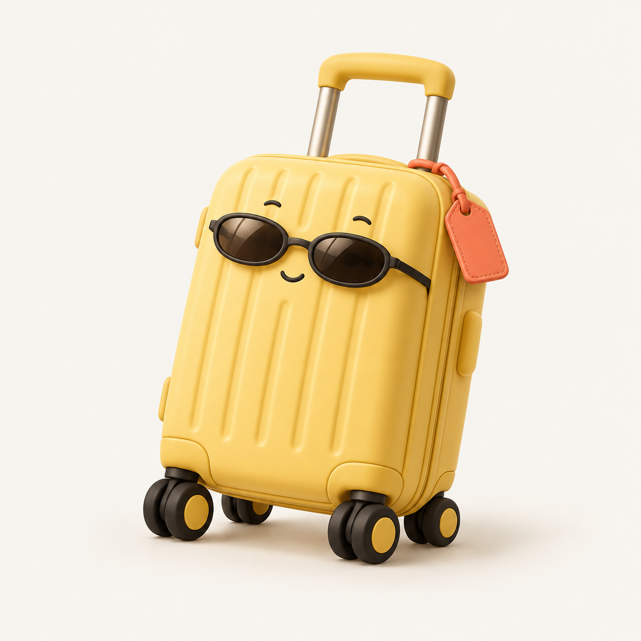 A cheerful yellow suitcase relaxing in sunglasses.